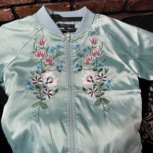 Romeo & Juliet Couture
Mint Satin Embroidered Bomber Jacket
